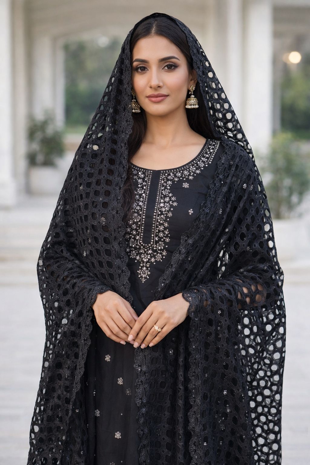 Sequins cutwork embellished dupatta