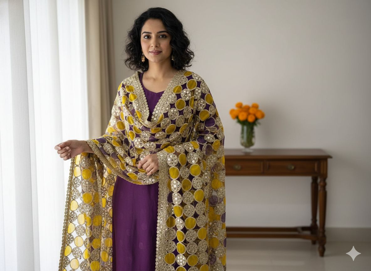 Trending mirror circle cutwork dupatta