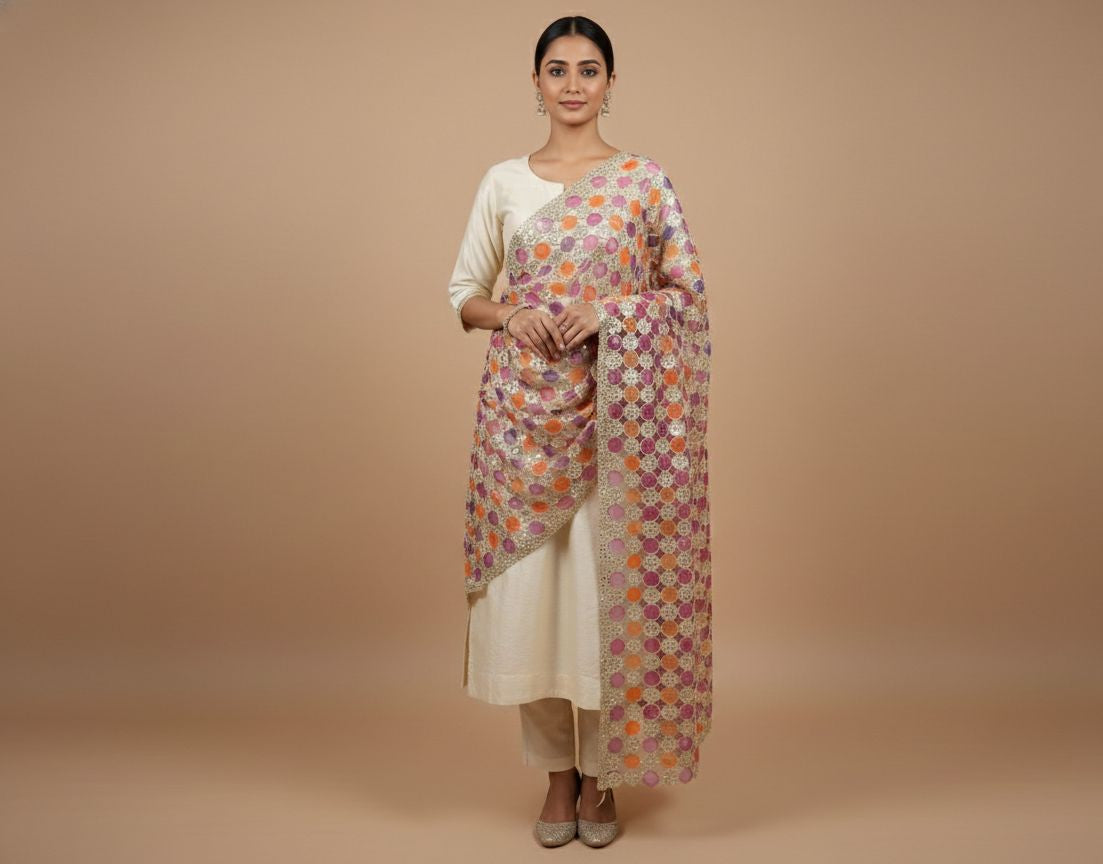 Trending mirror circle cutwork dupatta