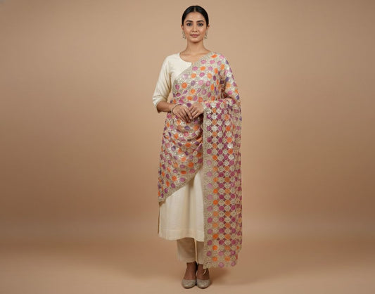 Trending mirror circle cutwork dupatta