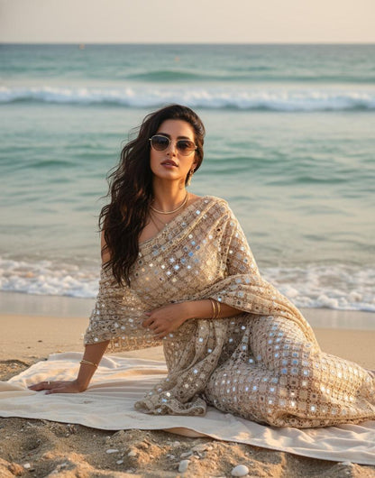 Real Mirror Sheesh crochet Dupatta