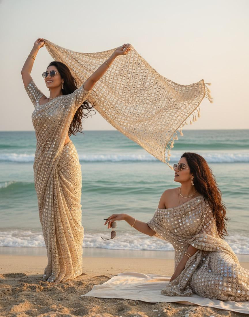 Real Mirror Sheesh crochet Dupatta