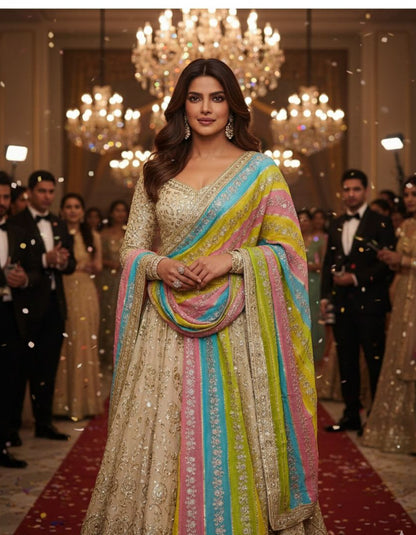 Pure Organza Cutpatch heavy embroidered dupatta