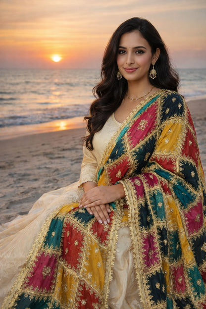 Pure Organza Cutpatch heavy embroidered dupatta