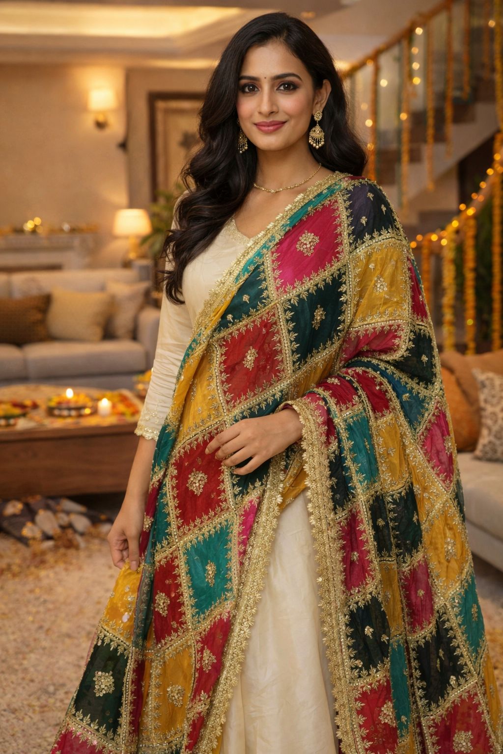 Pure Organza Cutpatch heavy embroidered dupatta