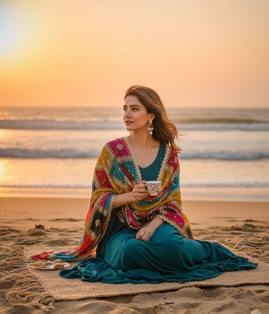 Pure Organza Cutpatch heavy embroidered dupatta