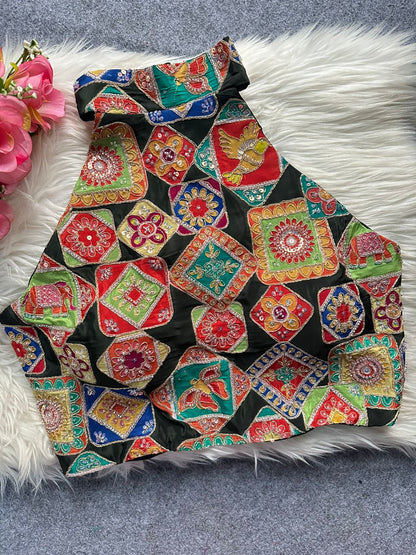 Designer blouse position print and heavy embroidery