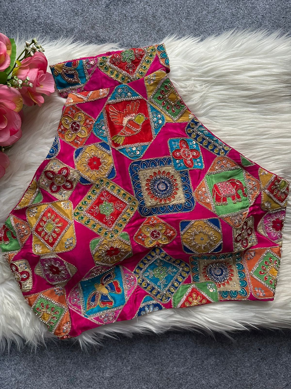 Designer blouse position print and heavy embroidery