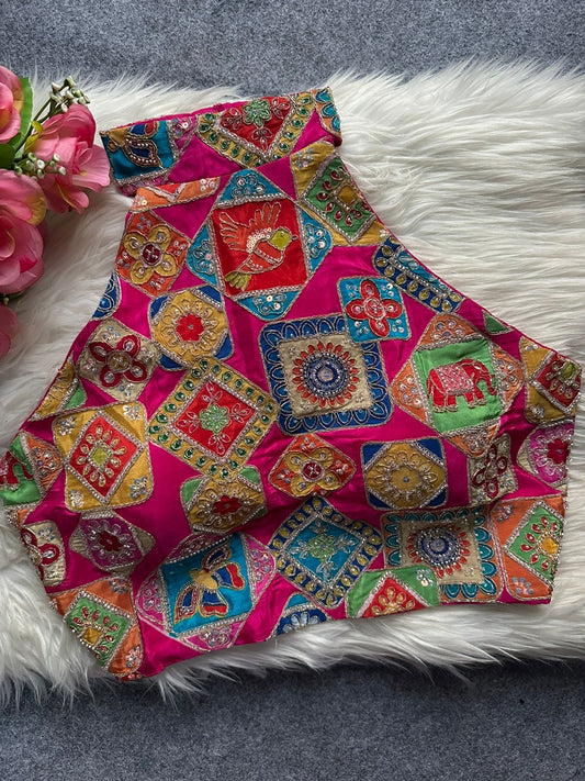 Designer blouse position print and heavy embroidery