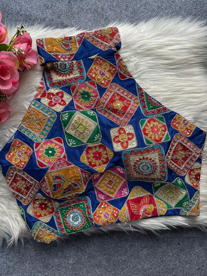 Designer blouse position print and heavy embroidery