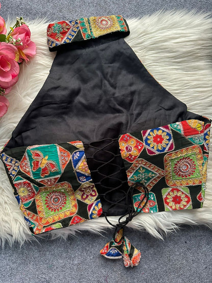 Designer blouse position print and heavy embroidery