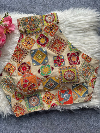 Designer blouse position print and heavy embroidery