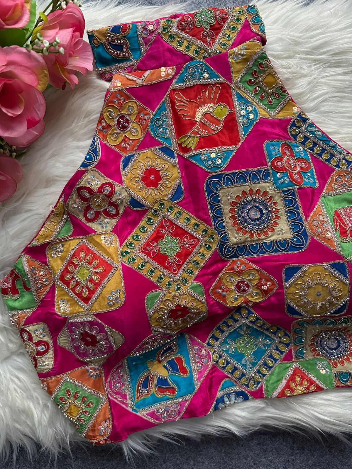 Designer blouse position print and heavy embroidery