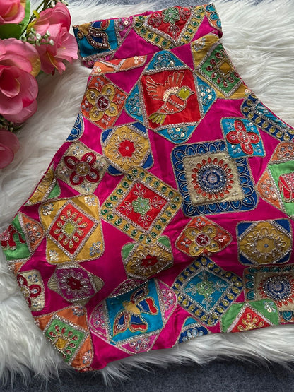 Designer blouse position print and heavy embroidery