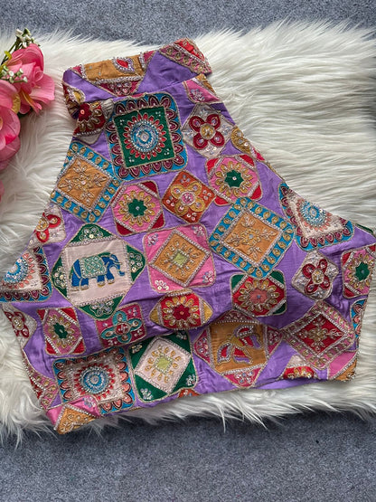 Designer blouse position print and heavy embroidery