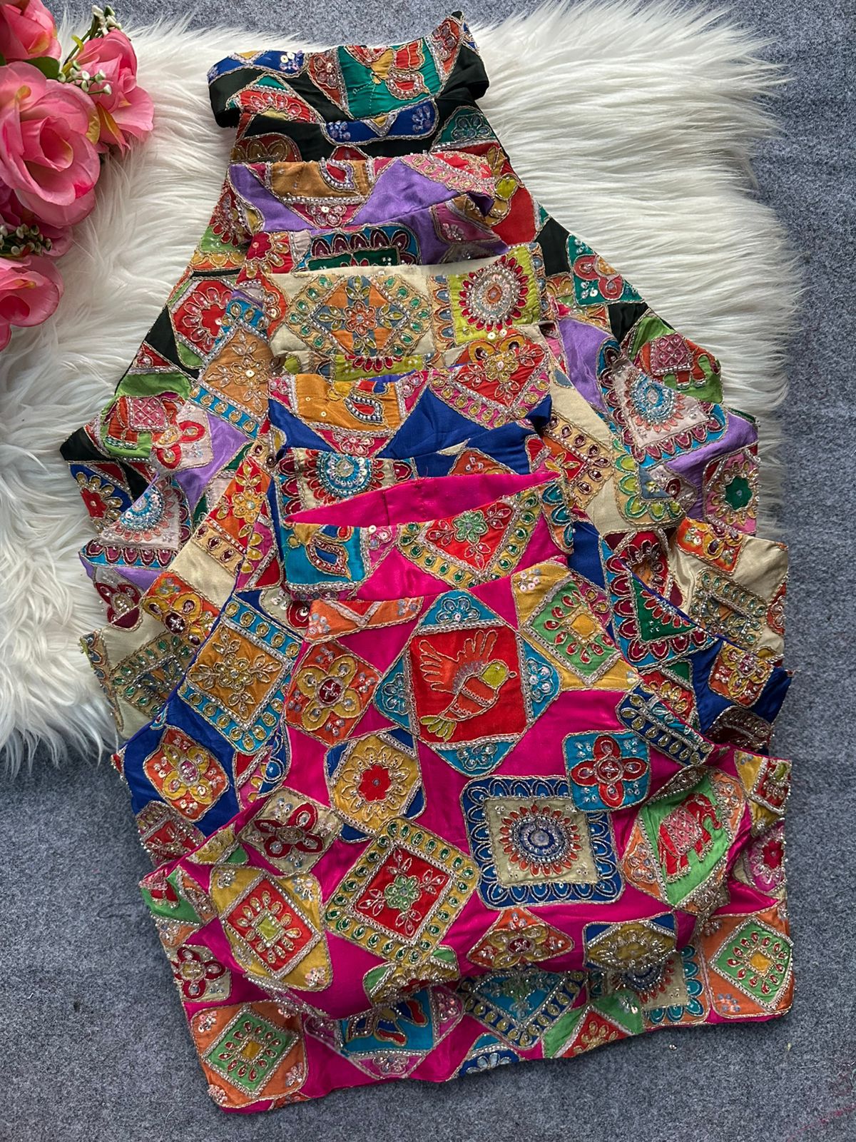 Designer blouse position print and heavy embroidery