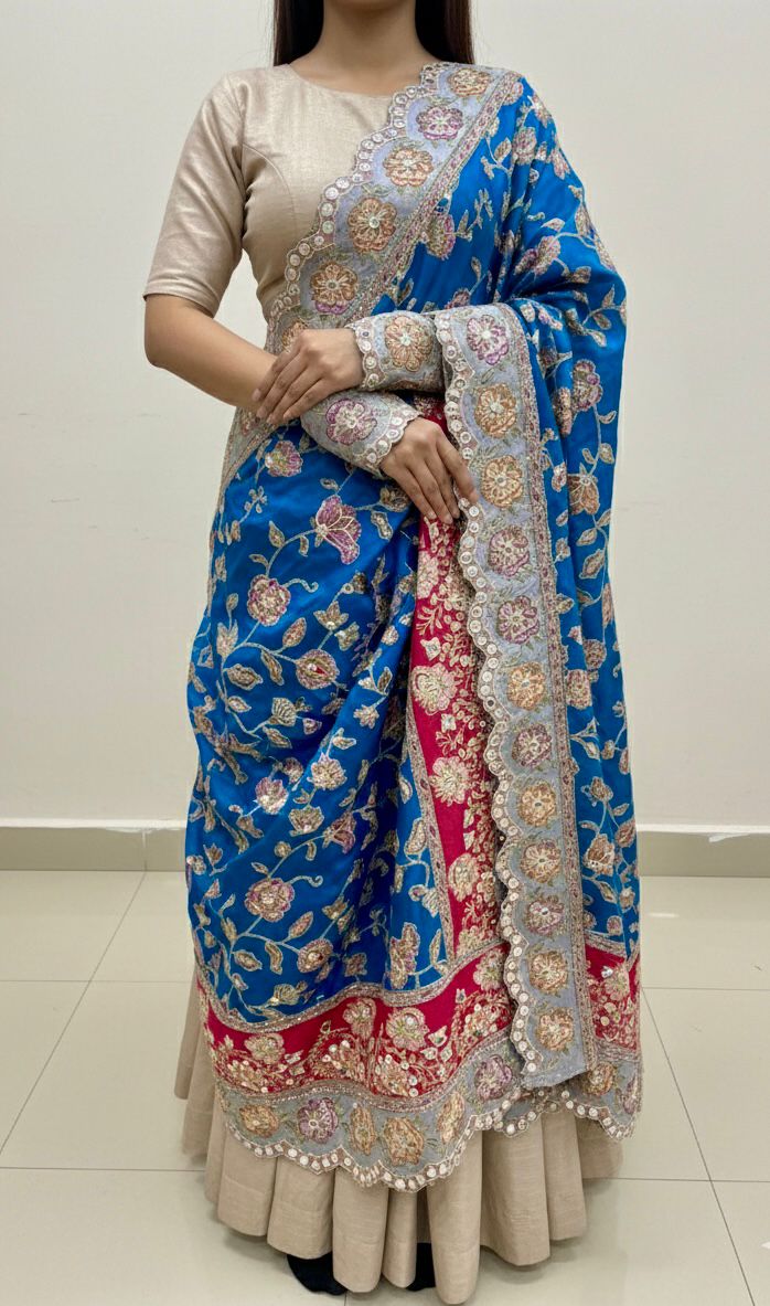 Pure Viscose Crepe heavy embroidered dupatta with scallop