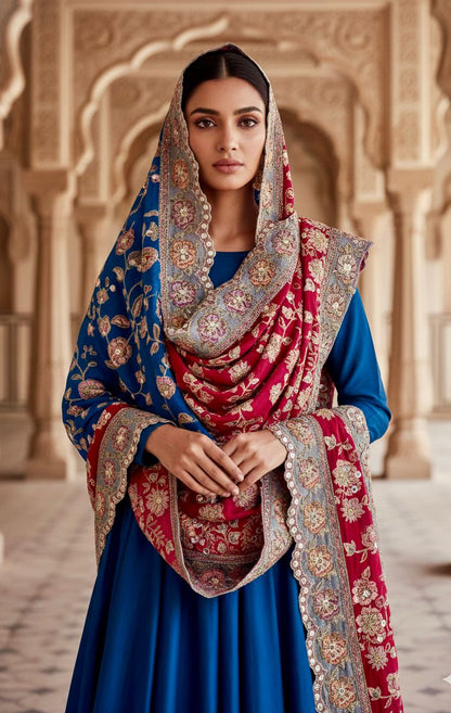 Pure Viscose Crepe heavy embroidered dupatta with scallop