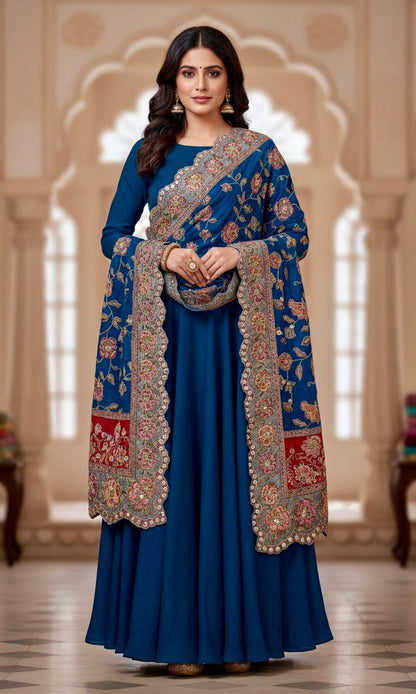 Pure Viscose Crepe heavy embroidered dupatta with scallop
