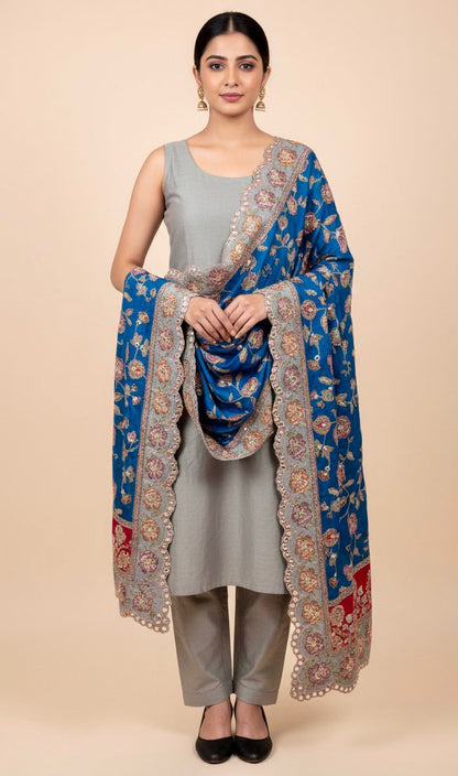 Pure Viscose Crepe heavy embroidered dupatta with scallop