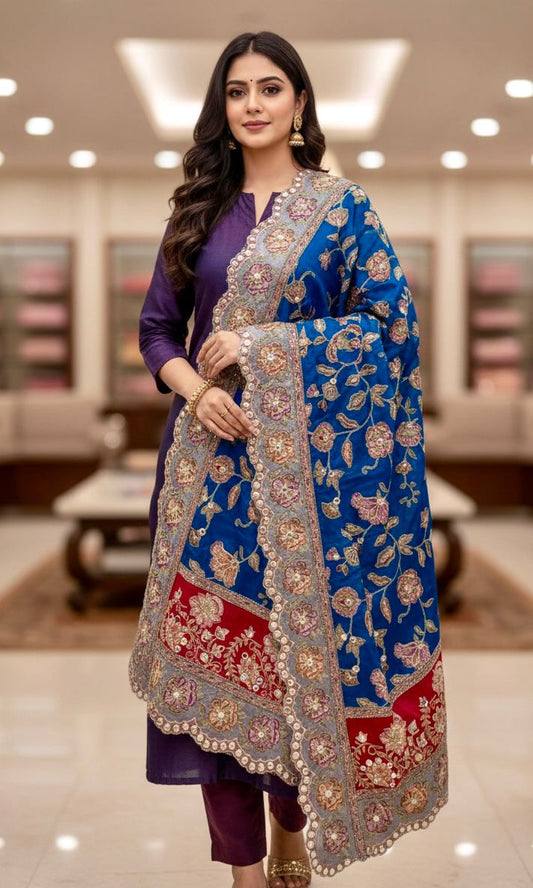 Pure Viscose Crepe heavy embroidered dupatta with scallop
