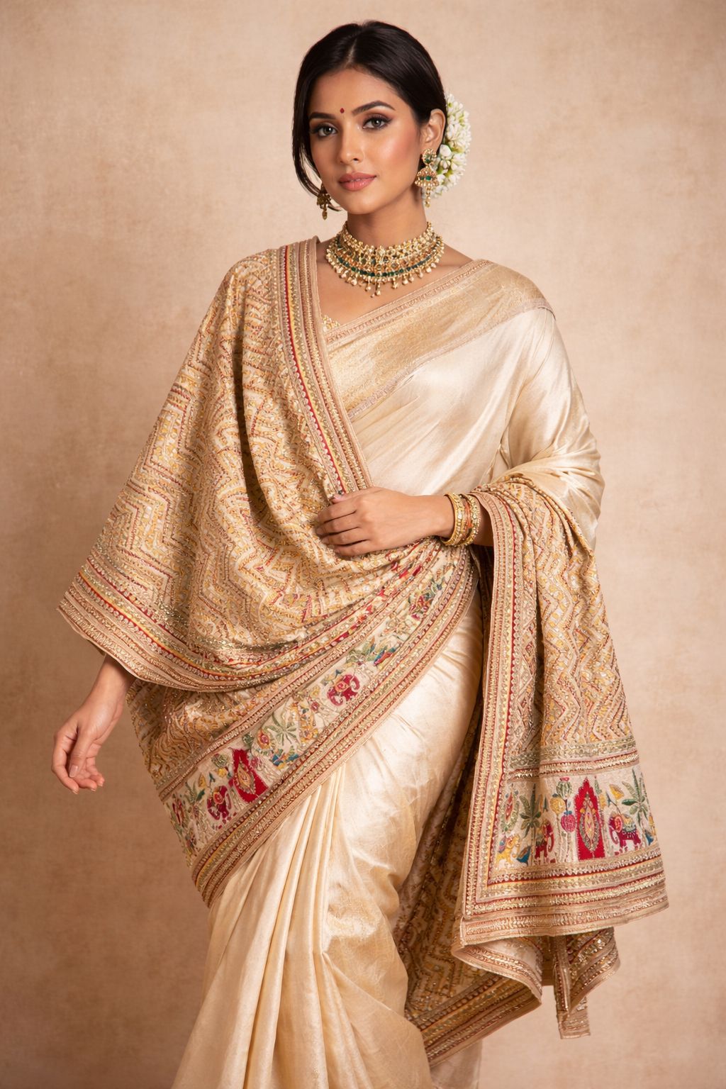 Pure Viscose Crepe Position Print Dupatta- Elephant motif