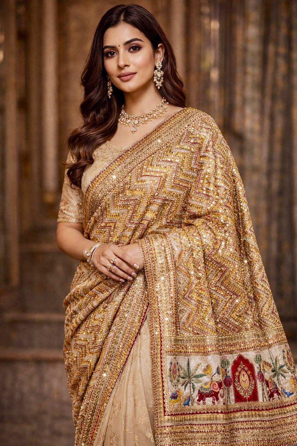 Pure Viscose Crepe Position Print Dupatta- Elephant motif