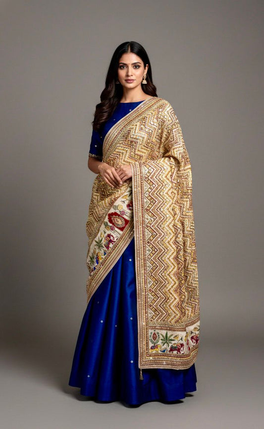 Pure Viscose Crepe Position Print Dupatta- Elephant motif