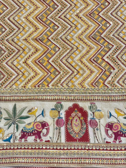 Pure Viscose Crepe Position Print Dupatta- Elephant motif
