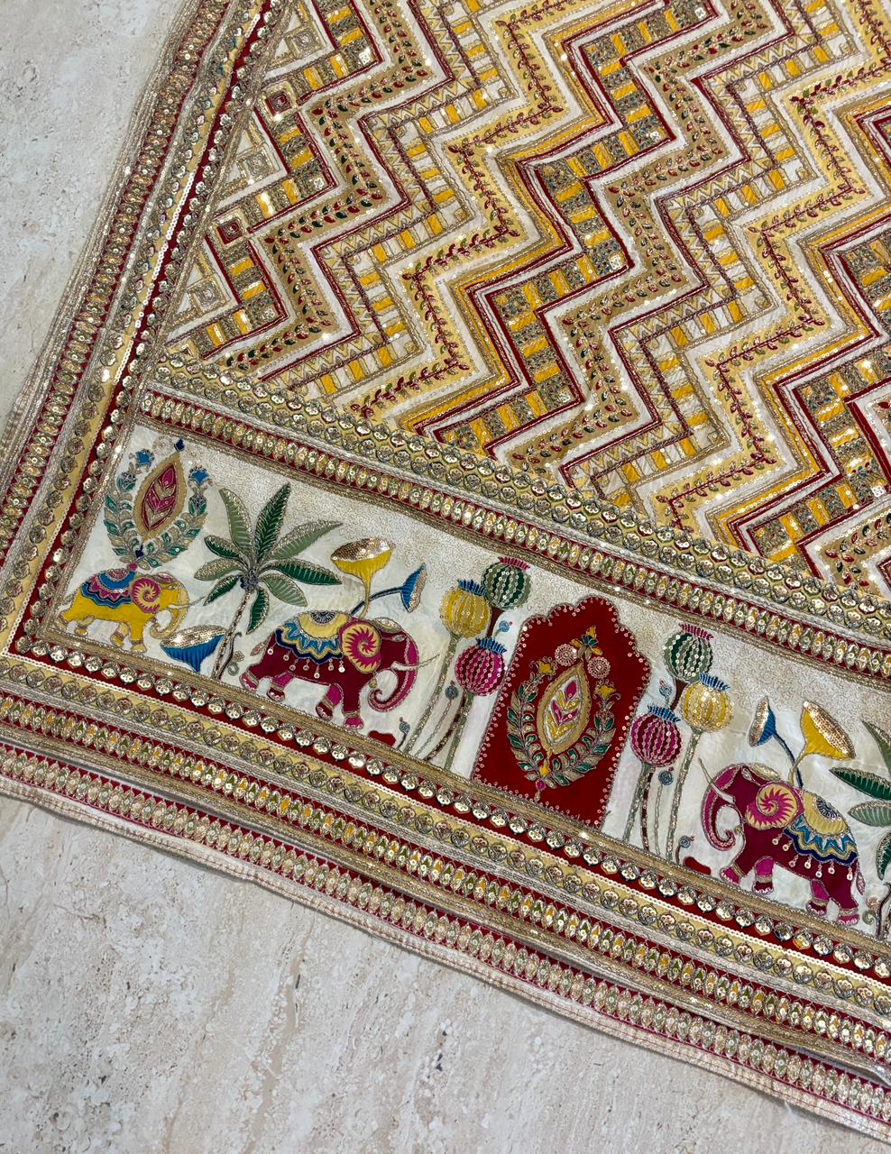 Pure Viscose Crepe Position Print Dupatta- Elephant motif