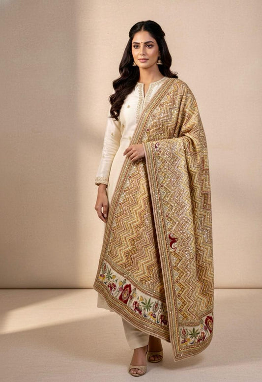 Pure Viscose Crepe Position Print Dupatta- Elephant motif