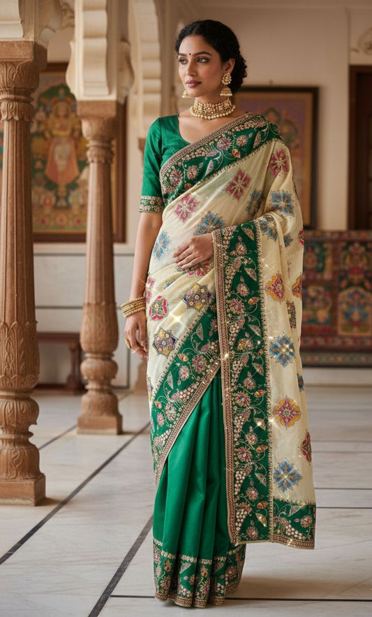 Pure Viscose Crepe position print heavy embroidered dupatta