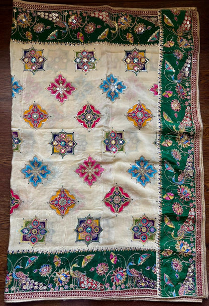 Pure Viscose Crepe position print heavy embroidered dupatta