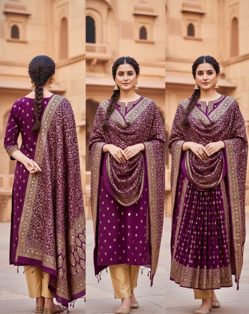 Pure Jaquard Banarasi weaved Bandhini Patola Dupatta with mirror work