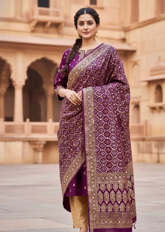 Pure Jaquard Banarasi weaved Bandhini Patola Dupatta with mirror work