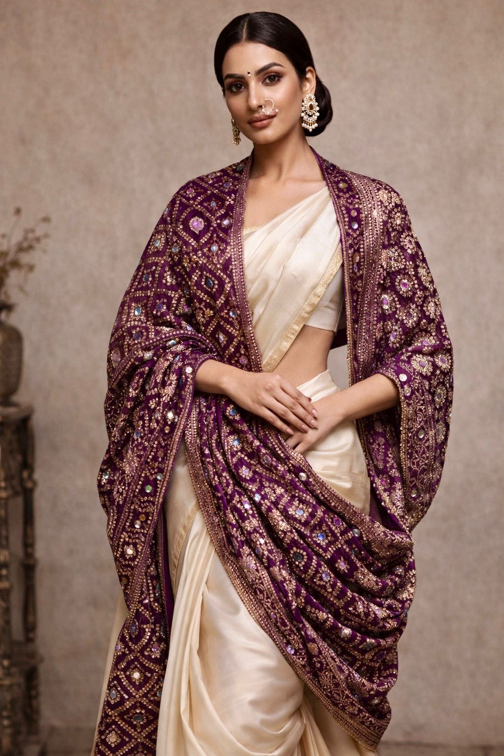 Pure Jaquard Banarasi weaved Bandhini Patola Dupatta with mirror work