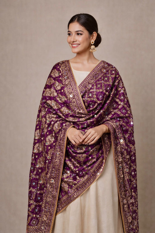 Pure Jaquard Banarasi weaved Bandhini Patola Dupatta with mirror work