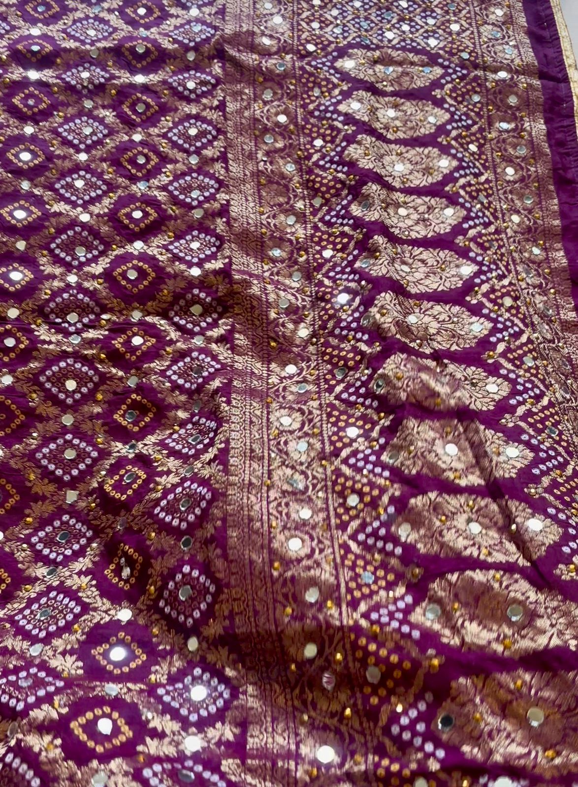 Pure Jaquard Banarasi weaved Bandhini Patola Dupatta with mirror work