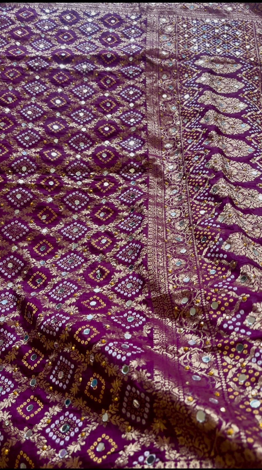Pure Jaquard Banarasi weaved Bandhini Patola Dupatta with mirror work