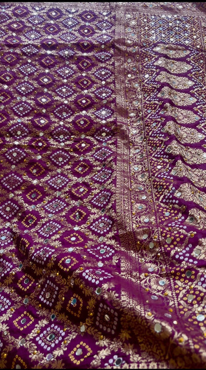 Pure Jaquard Banarasi weaved Bandhini Patola Dupatta with mirror work