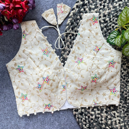 Designer stitched embroidered blouse - WHITE