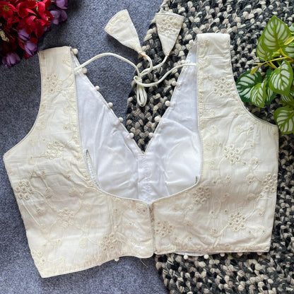 Designer stitched embroidered blouse - WHITE
