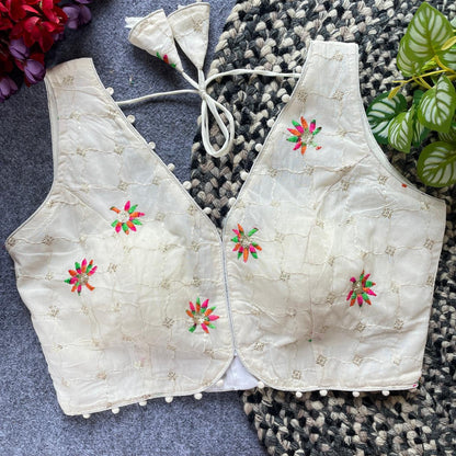 Designer stitched embroidered blouse - WHITE