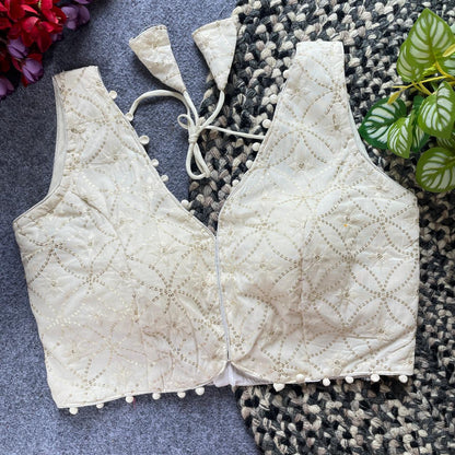 Designer stitched embroidered blouse - WHITE