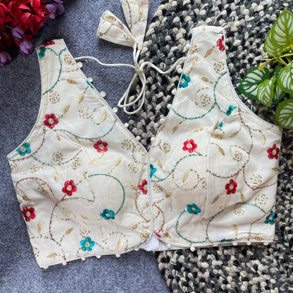 Designer stitched embroidered blouse - WHITE