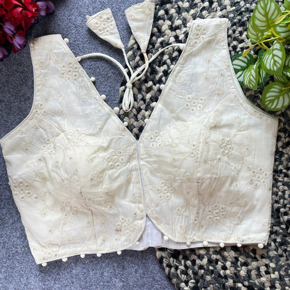 Designer stitched embroidered blouse - WHITE