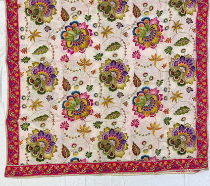 Pure Viscose Natural Crepe Dupatta – Floral Zari Elegance