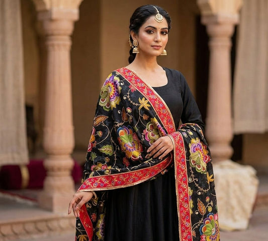 Pure Viscose Natural Crepe Dupatta – Floral Zari Elegance