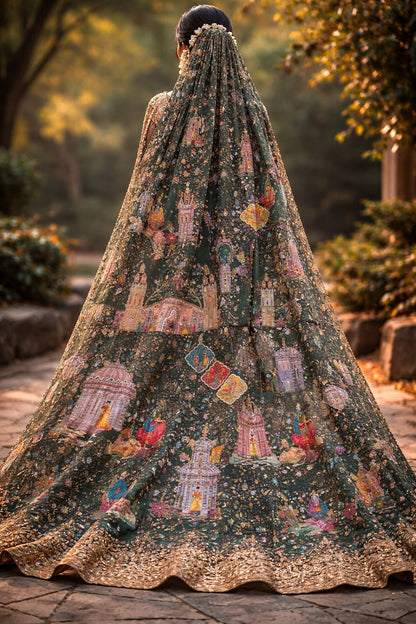 Pure Pashmina silk Darbari Theme Dupatta – A Regal Story in Every Thread