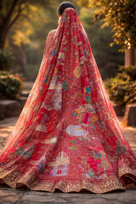 Pure Pashmina silk Darbari Theme Dupatta – A Regal Story in Every Thread
